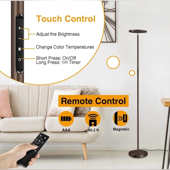 New LED Floor Lamp with Adjustable Reading Lamp 27W Main Light White - Picture 4 of 4